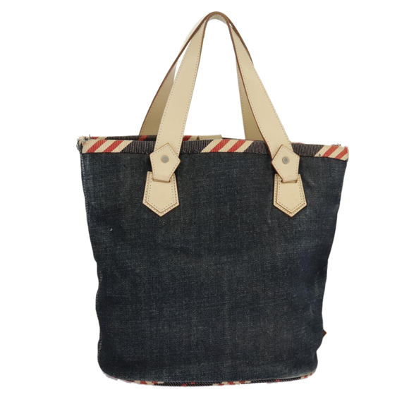 BURBERRY Blue Label Hand Bag Denim Leather Blue Beige Silver Auth ti2223 - Picture 1 of 16